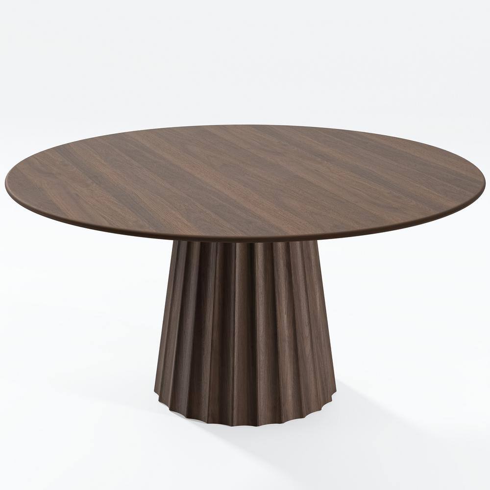 60 in. Soild Wood Pedestal Walnut Dining Table Round Kitchen Table Seats 6