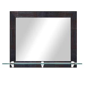 Modern Rustic ( 25.5 in. W x 21.5 in. H ) Steel Brass Horizontal Mirror with Tempered Glass Shelf and White Brackets