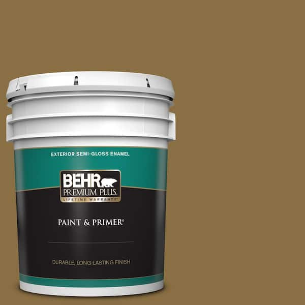 BEHR PREMIUM PLUS 5 gal. #330F-7 Nutty Brown Semi-Gloss Enamel Exterior Paint & Primer