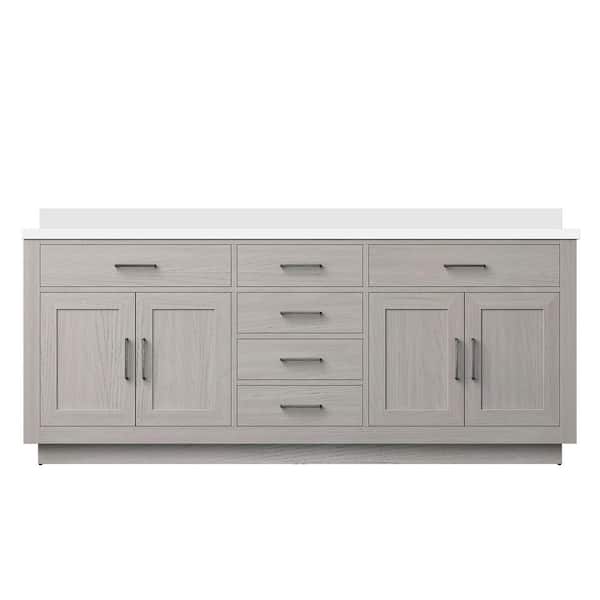 Condor 80 in W x 22 in D White Oak Double Bath Vanity with White Quartz Top