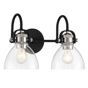 Monico 16.25 in. 2-Light Black and Polished Nickel Vanity Light with Clear Seeded Glass Shades