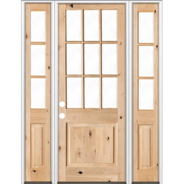 Krosswood Doors 64 in. x 96 in. Craftsman Alder 9-Lite Clear Low-E Unfinished Wood Right-Hand Inswing Prehung Front Door/Sidelites
