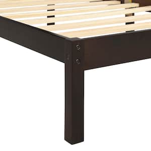 Brown Wood Frame Queen Size Platform Bed Frame with Headboard, Wood Slat Support, No Box Spring Needed