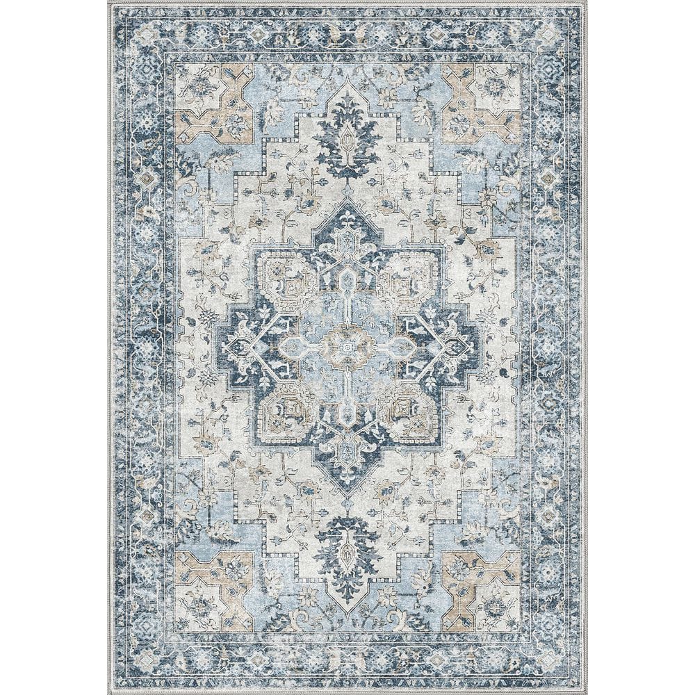 Limlok Medallion Blue 3 ft. x 5 ft. Persian Area Rug AR1005