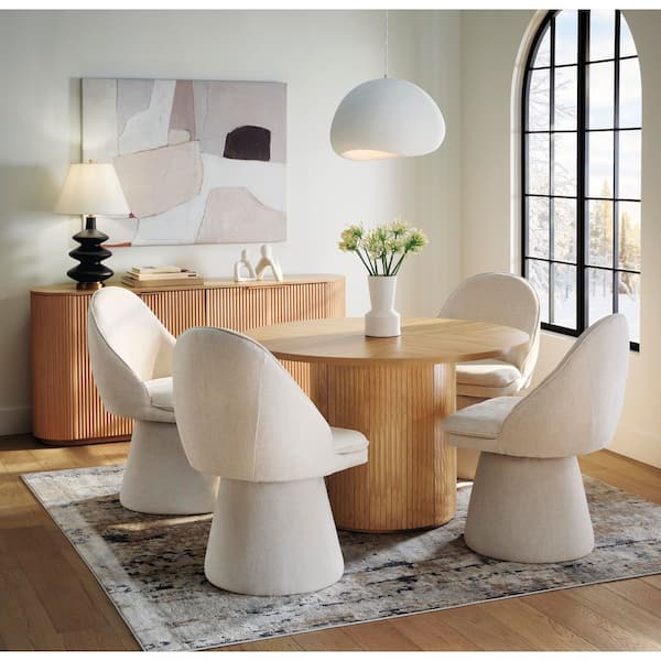 Cora Linen Fabric Upholstered Swivel Dining Chair with Wood Frame for Diningroom Livingroom (Set of 4)