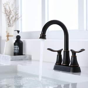 4 in. Centerset Double Handle Mid Arc Bathroom Faucet with Drain Kit Included in Oil Rubbed Bronze