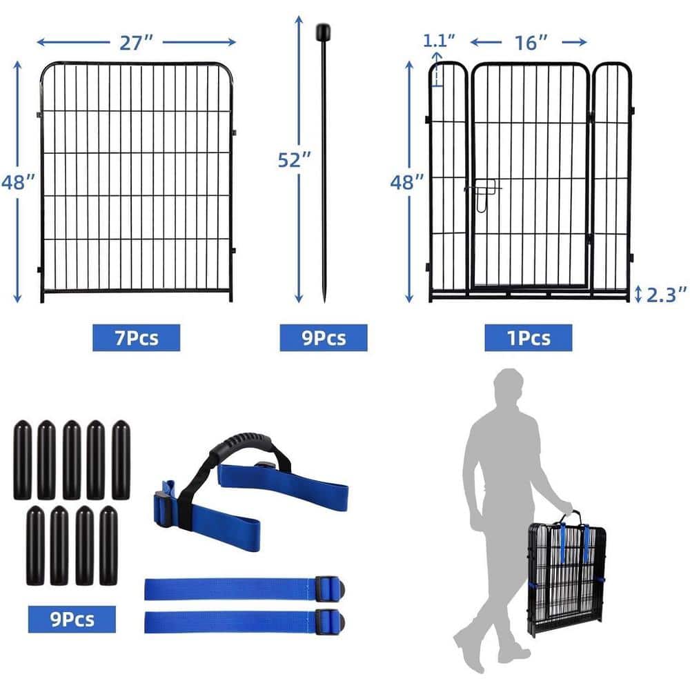 48-Inch Black Iron Garden Fence Panels with Gate