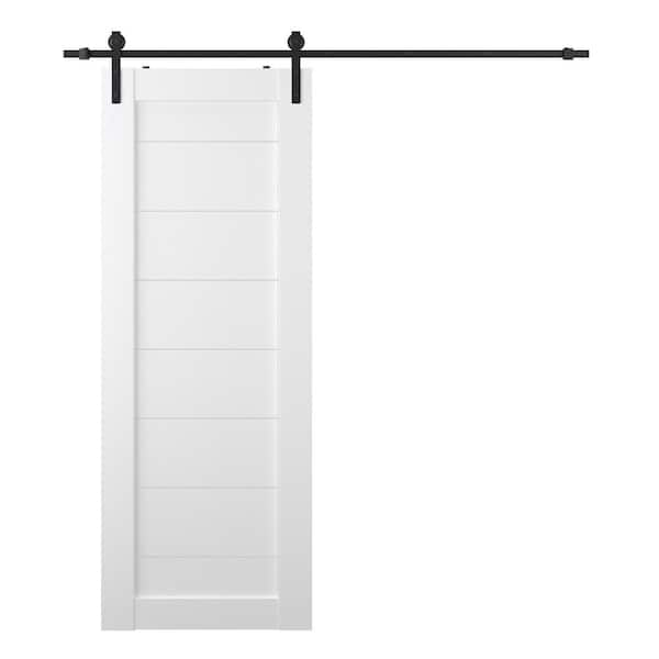 Ermi 36 in. x 84 in. Snow White Wood Composite Sliding Barn Door with Hardware Kit