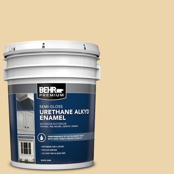 BEHR PREMIUM 5 gal. #ICC-51 Sweet Marzipan Urethane Alkyd Semi-Gloss Enamel Interior/Exterior Paint