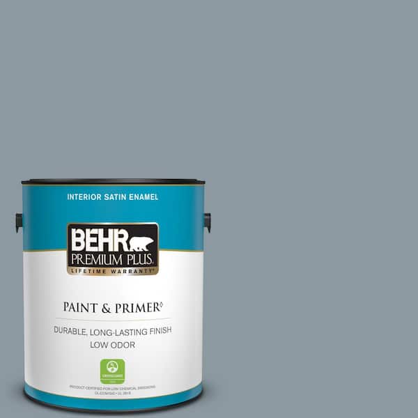 BEHR PREMIUM PLUS 1 gal. #N490-4 Teton Blue Satin Enamel Low Odor Interior Paint & Primer