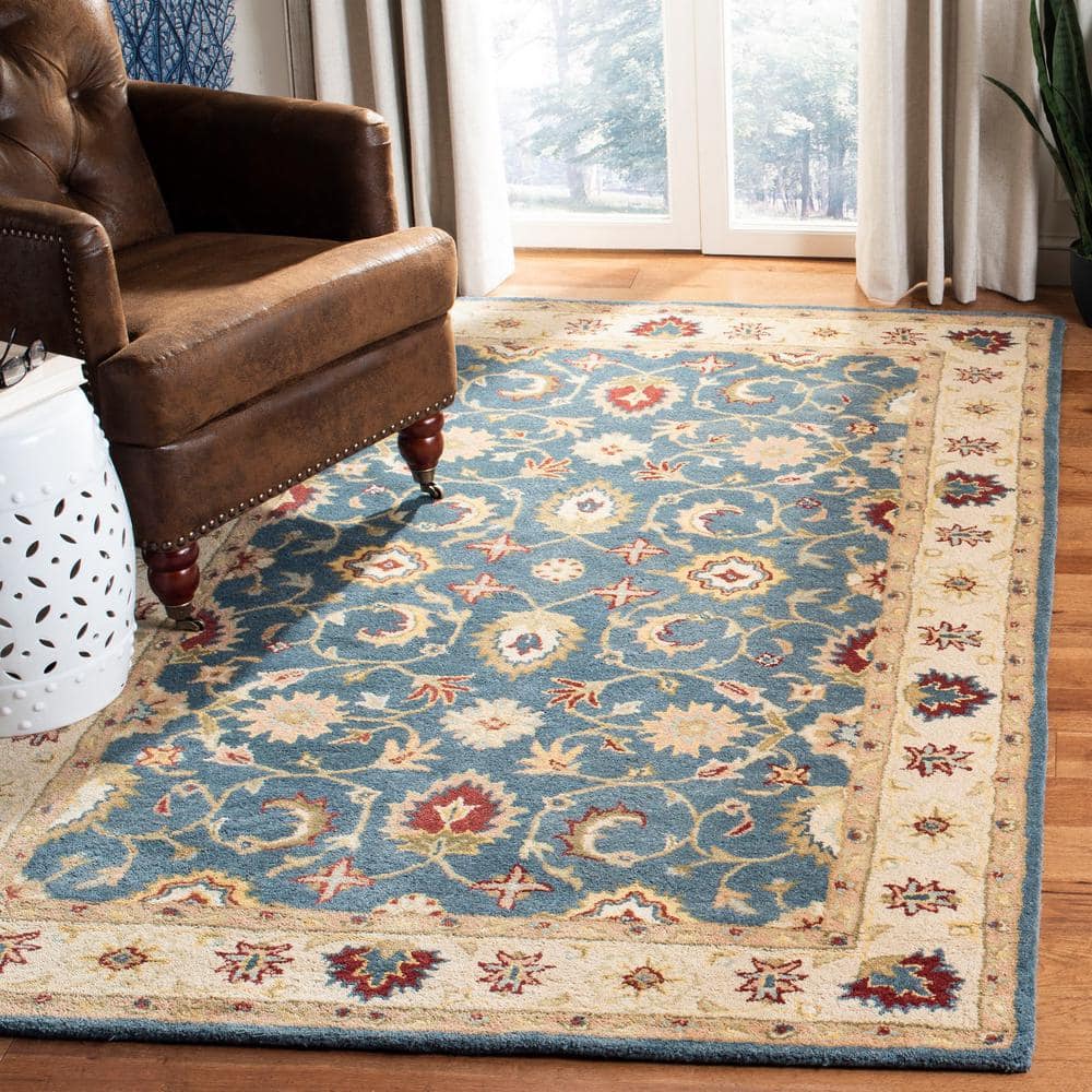 Antiquity Blue and Beige Wool Tufted Area Rug
