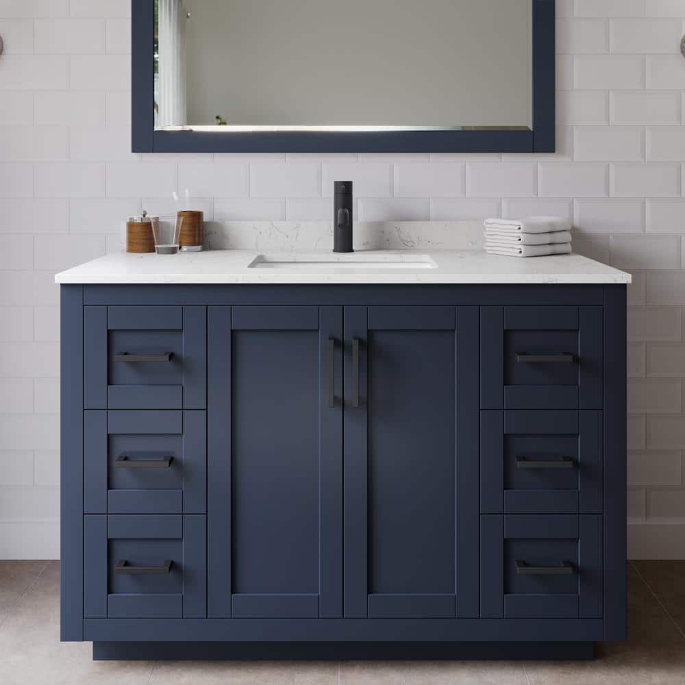 Miranda 48" Blue/Black Marble & Wood Single Bathroom Vanity