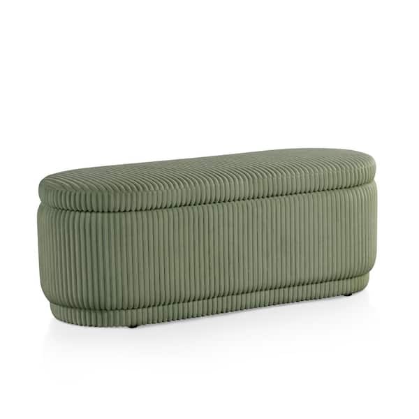 Baraz Oval Green Corduroy 46.75 in. Bedroom Bench With Storage
