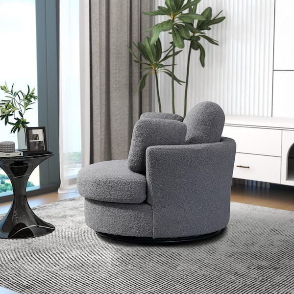 42 2 In W Dark Gray Swivel Accent Bucket Chair 360 Degree Round Sofa With 3 Pillows For Bedroom Living Room Grey