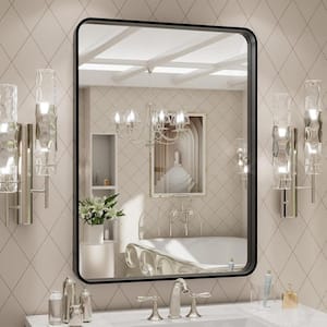 24 in. W x 32 in. H Rectangular Aluminum Framed Wall Bathroom Vanity Mirror in Black