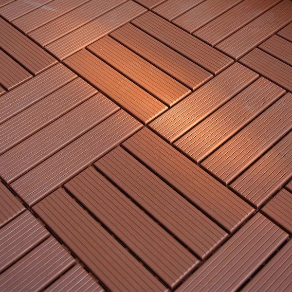 YOFE 1 ft. x 1 ft. All-Weather Outdoor Plastic Interlocking Deck Tiles, Garage Floor Tiles in Brown Pattern 1 (44 Per Case)