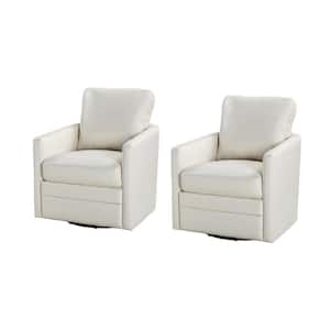Rosario Ivory Vegan Leather Swivel Accent Chair with Cushio (Set of 2)