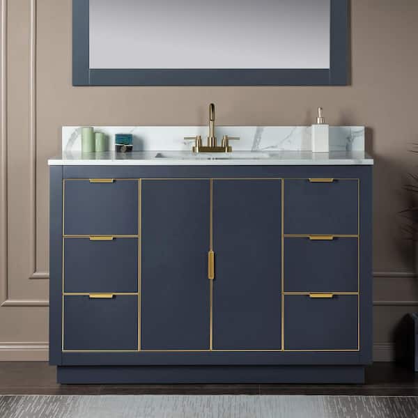 WOODBRIDGE Venice 49 in.W x 22 in.D x 38 in.H Bath Vanity in Gray with Engineered stone Vanity Top in Fish Belly with White Sink