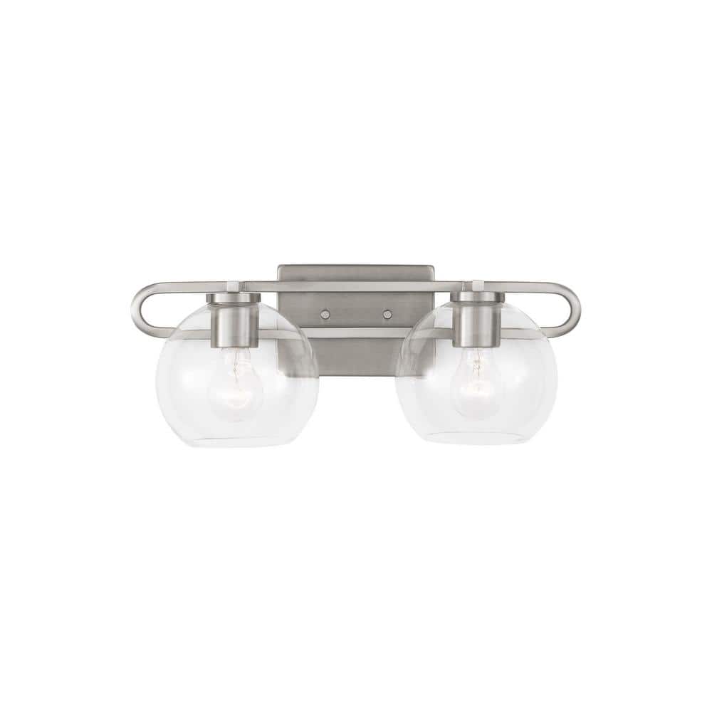 Codyn Brushed Nickel Clear Glass 2-Light Vanity Fixture