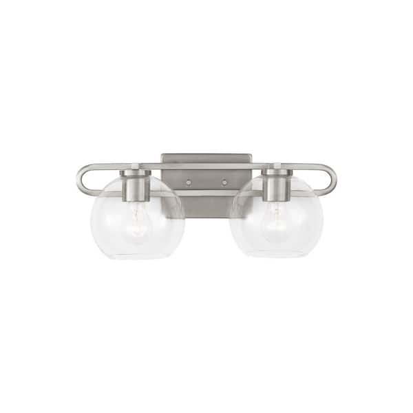 Bardo 19.75 in. 2-Light Brushed Nickel Dimmable Modern Vanity Light with Clear Glass Shades