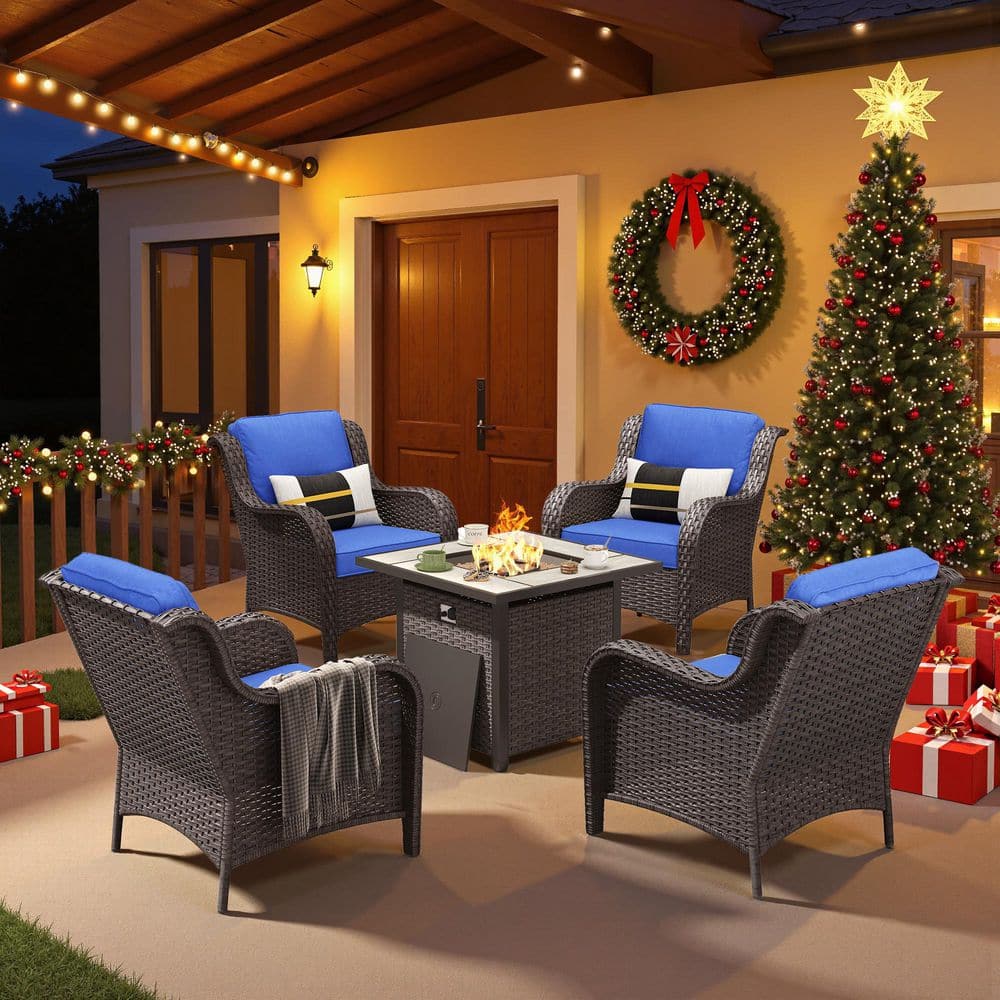 Clario Best 5-Piece PE Wicker Patio Furniture Set with Fire Pit, Navy Blue Cushions for All-Weather for Deck, Backyard price history on PriceWatchPro