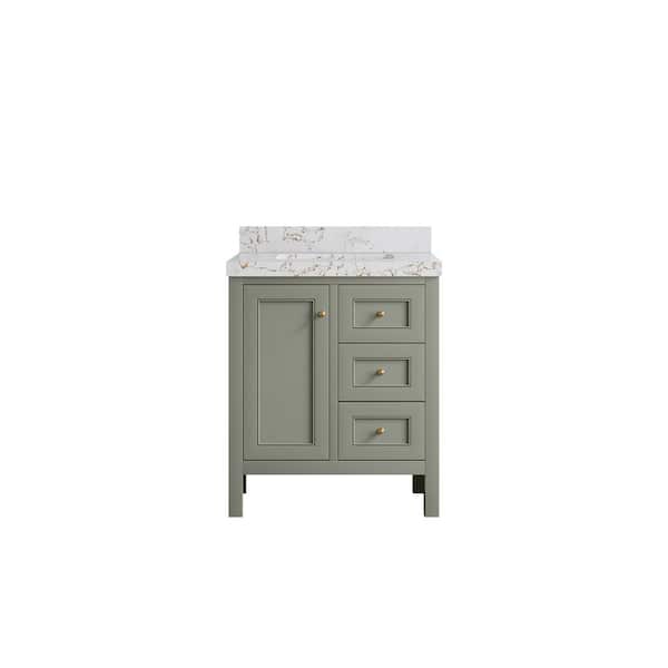 Willow Collections Nashville 30 in. W x 22 in. D x 36 in. H Single Sink Bath Vanity Center in Evergreen with 2 in. Viola Gold Quartz Top