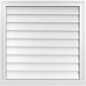 30 in. x 30 in. Vertical Surface Mount PVC Gable Vent: Decorative with Brickmould Sill Frame