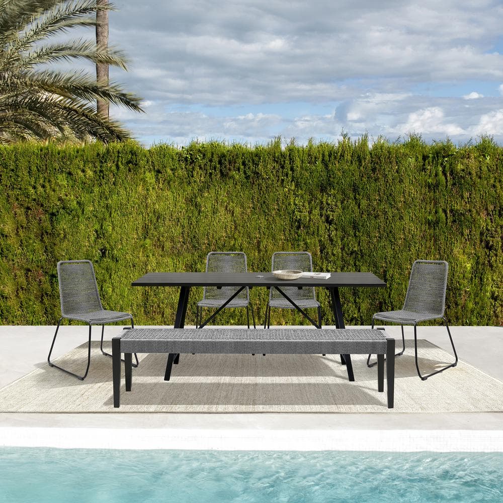 Gray and Black Eucalyptus Wood 6-Piece Outdoor Dining Set