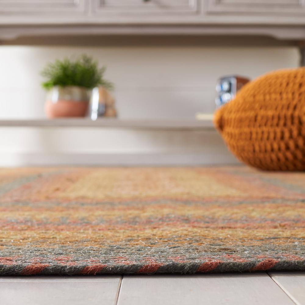 Handwoven Green and Rust Braided Square Area Rug