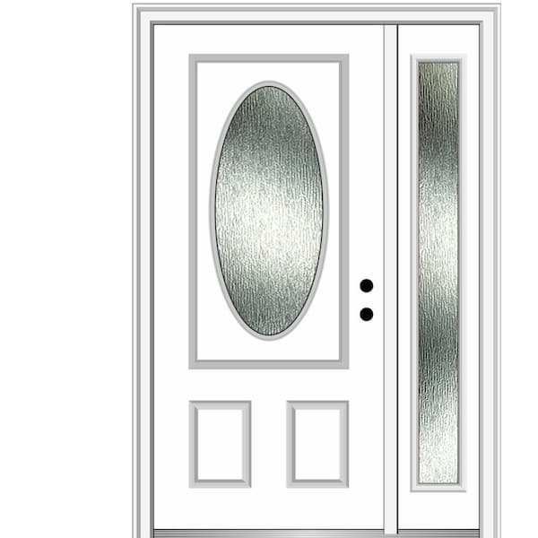 MMI Door 50 in. x 80 in. Left-Hand Inswing Rain Glass Primed Fiberglass Prehung Front Door on 6-9/16 in. Frame