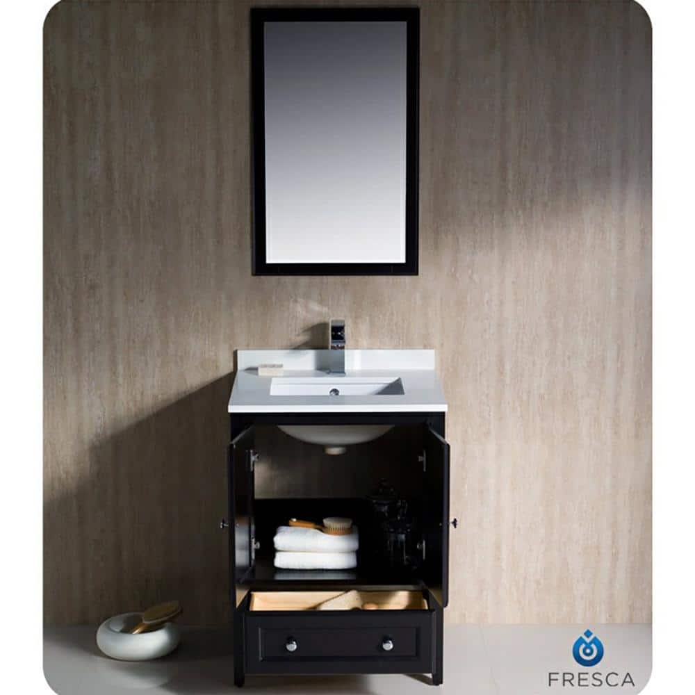 Espresso 24" Freestanding Single Sink Vanity with Quartz Top