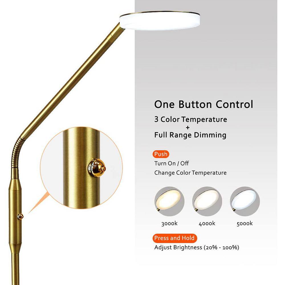 Adjustable Gold Metal LED Floor Lamp with Dimmable Light