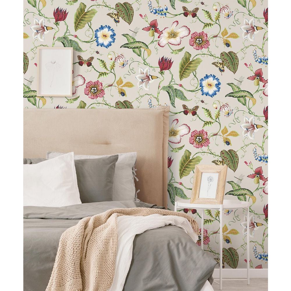Raspberry & Chartreuse Floral Vinyl Peel and Stick Wallpaper Roll