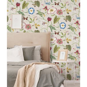 Raspberry and Chartreuse Summer Garden Floral Vinyl Peel and Stick Wallpaper Roll (Cover 40.5 sq. ft.)