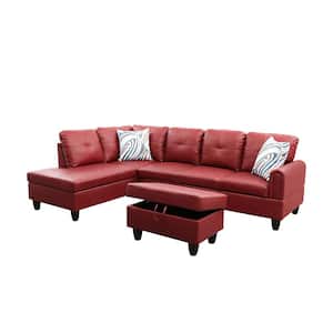 StarHomeLiving 25 in. W 3-piece Leather L Shaped Sectional Sofa in Red