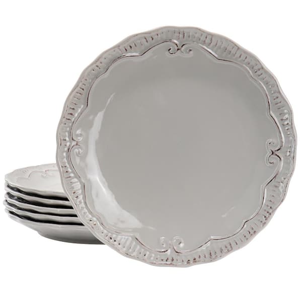 Unbranded Capri 6-Piece 11 in. Scalloped Stoneware Dinner Plate Set in Grey