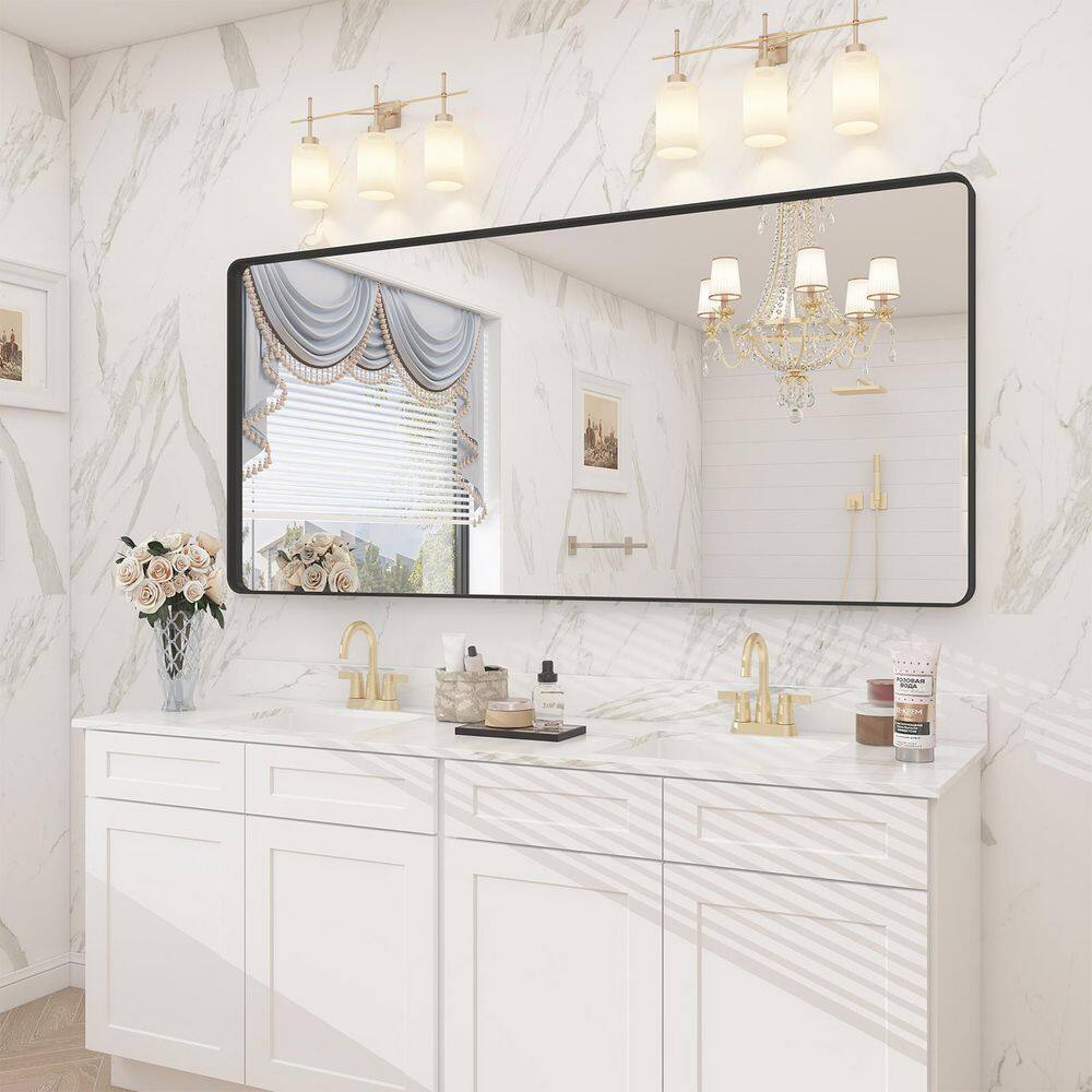 60x28 Matte Black Aluminum Framed Rectangular Vanity Mirror