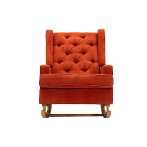 Living room Orange Polyester Accent Rocking Arm Chair with Wooden Legs