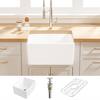 Denbigh Crisp White Ceramic 21 in. Single Bowl Farmhouse Apron Kitchen Sink with Bottom Grid and Pop-up Drain