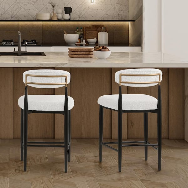 26 in. White Boucle Counter Height Bar Stool Set of 2, Dining Room Armless Chair Barstools for Kitchen Island