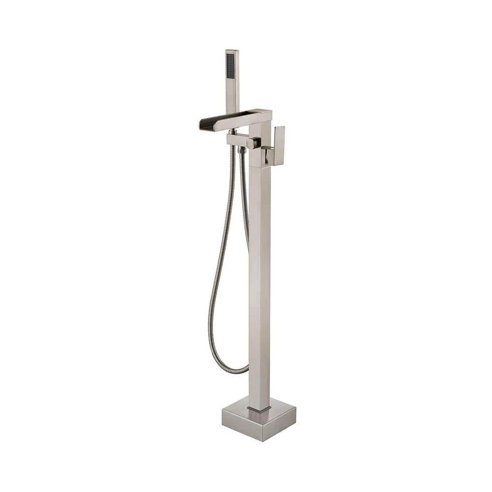 1-Handle Free Standing Floor Mount Tub Faucet Bathtub Filler with Hand Show