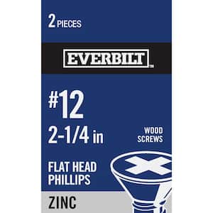 #12 x 2-1/4 in. Phillips Flat Head Zinc Plated Wood Screw (2-Pack)