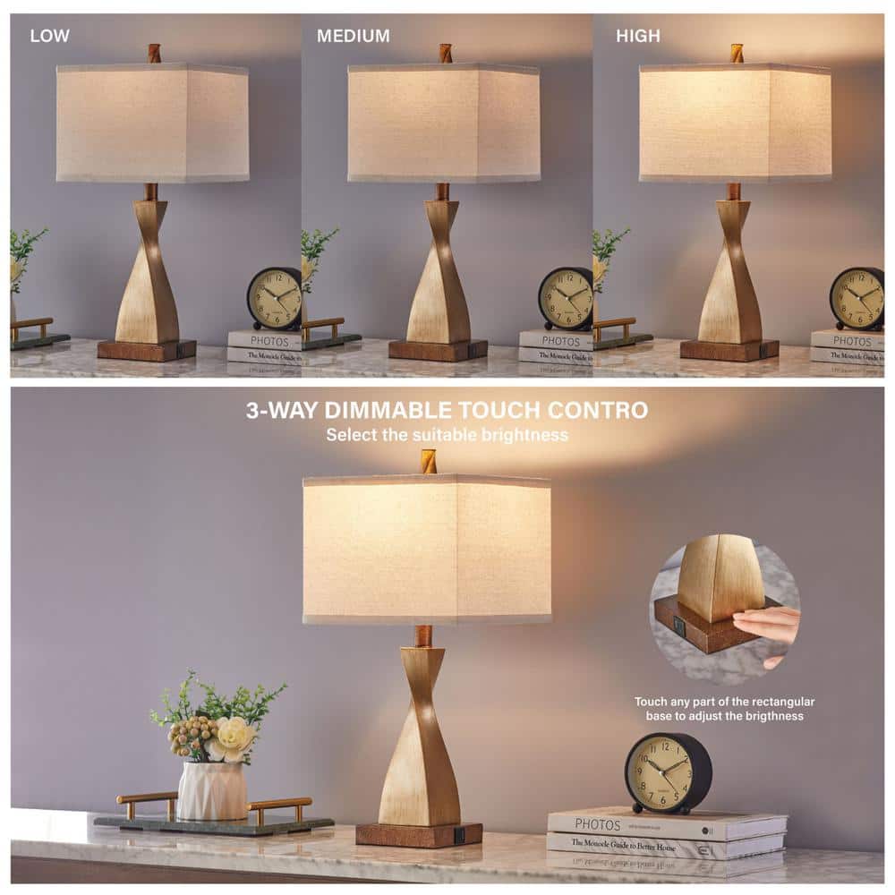 Bronze Touch Control Table Lamp Set with Linen Shades
