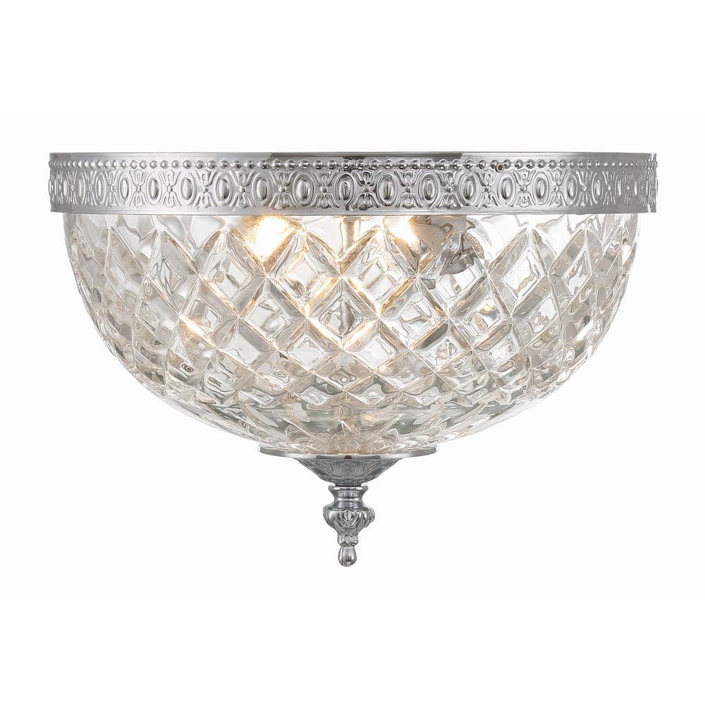 Chrome Crystal Bowl 2-Light Incandescent Flush Mount