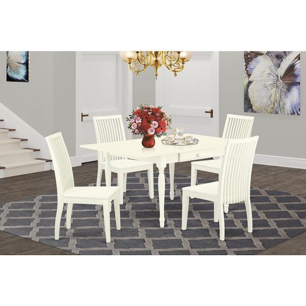 East West Furniture 5-Piece Linen White Finish Solid Wood Top - Dining Room Set - Seats 4