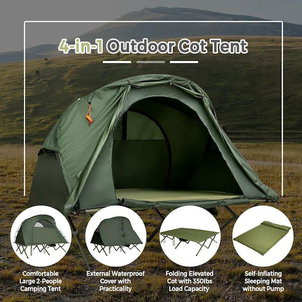 Angeles Home 2-Person PVC Outdoor Camping Tent with External Cover-Green, Large Roller Carrying Bag