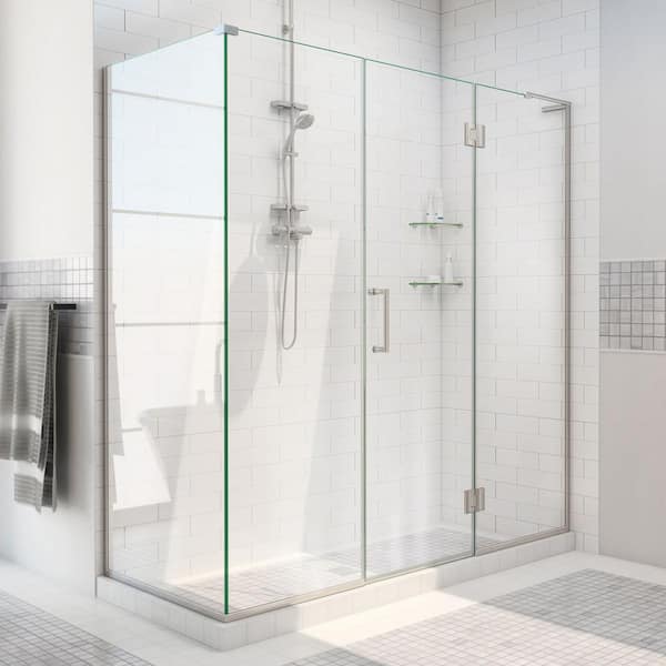 DreamLine Unidoor-X 69.5 in. W x 30-3/8 in. D x 72 in. H Frameless Hinged Shower Enclosure in Brushed Nickel