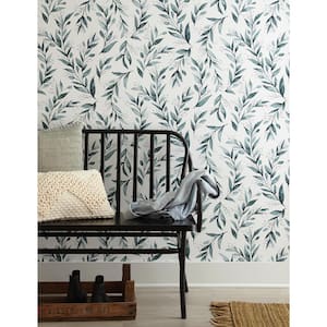 Olive Branch Teal Peel & Stick Repositionable Wallpaper Roll (Covers 34 Sq. Ft.)