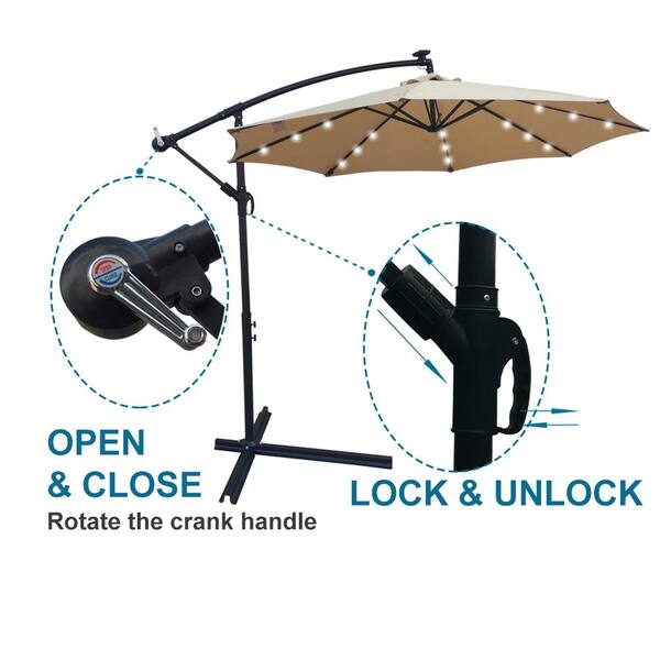 8 Ribs Tan  Patio Details about   10Ft LED Lighted Market Solar Umbrella  Powered Table 