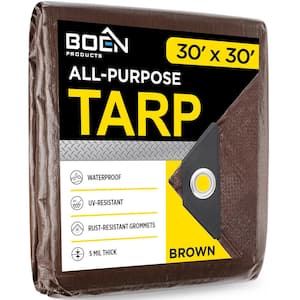 30 ft. x 30 ft. Multi-Purpose Brown Poly Tarp Cover 5 Mil Thick Weave Material, Waterproof